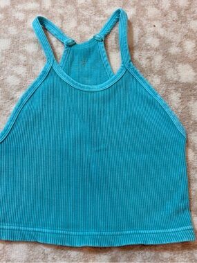 Free People Teal Ribbed Crop Tank